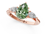 Rose gold Three-Stone Fancy Green Pear  Cut Diamond Ring with Pear Side Stones in Four-Prong Setting_110