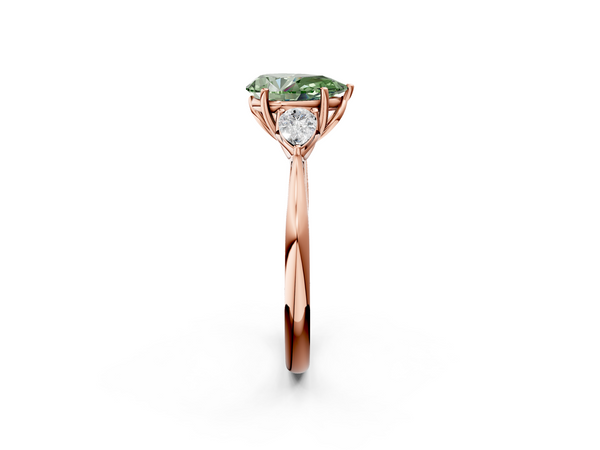 Rose gold Three-Stone Fancy Green Pear  Cut Diamond Ring with Pear Side Stones in Four-Prong Setting