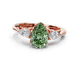 Rose gold Three-Stone Fancy Green Pear Cut Diamond Ring with Pear  Side Stones in Four-Prong Setting_12