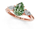 Rose gold Three-Stone Fancy Green Pear Cut Diamond Ring with Pear  Side Stones in Four-Prong Setting_13