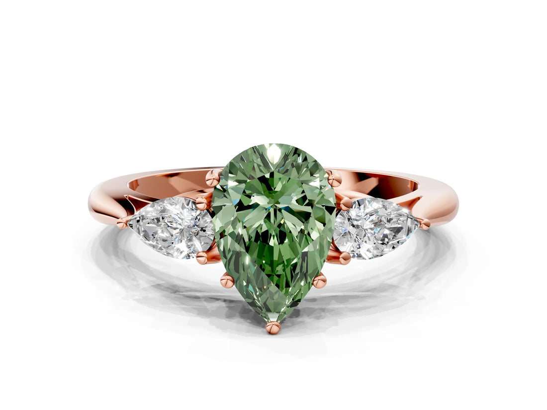 Rose gold Three-Stone Fancy Green Pear Cut Diamond Ring with Pear  Side Stones in Four-Prong Setting_48