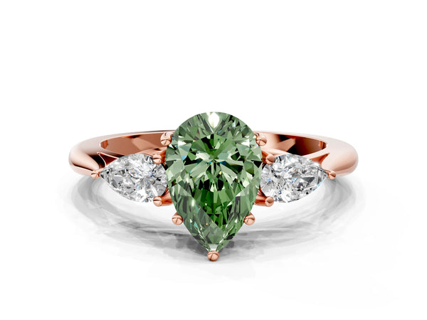 Rose gold Three-Stone Fancy Green Pear Cut Diamond Ring with Pear  Side Stones in Four-Prong Setting