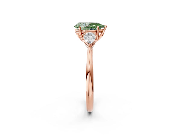 Rose gold Three-Stone Fancy Green Pear Cut Diamond Ring with Pear  Side Stones in Four-Prong Setting