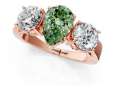 Rose gold Three-Stone Fancy Green Pear Cut Diamond Ring with Round Side Stones, Classic Band, and Four-Prong Setting_1
