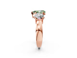 Rose gold Three-Stone Fancy Green Pear Cut Diamond Ring with Round Side Stones, Classic Band, and Four-Prong Setting_2