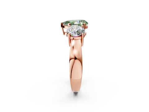 Rose gold Three-Stone Fancy Green Pear Cut Diamond Ring with Round Side Stones, Classic Band, and Four-Prong Setting_2
