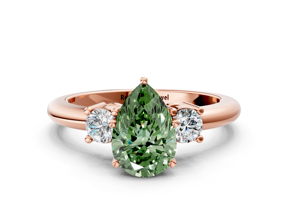 Rose gold Three-Stone Fancy Green Pear  Cut Diamond Solitaire with Prong Setting and Classic Band_45