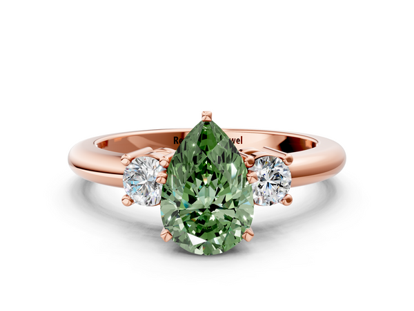 Rose gold Three-Stone Fancy Green Pear  Cut Diamond Solitaire with Prong Setting and Classic Band