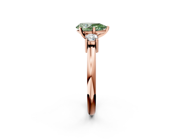 Rose gold Three-Stone Fancy Green Pear  Cut Diamond Solitaire with Prong Setting and Classic Band