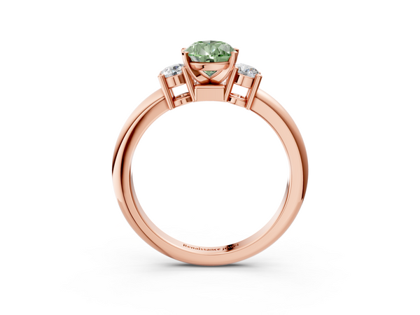 Rose gold Three-Stone Fancy Green Pear  Cut Diamond Solitaire with Prong Setting and Classic Band