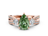 Rose gold Three-Stone Fancy Green Pear  Cut Diamond Twist Band with Prong Setting_51