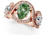 Rose gold Three-Stone Fancy Green Pear Cut Diamond Wave Pave Band with Prong Setting_1