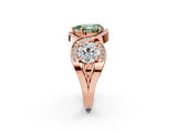 Rose gold Three-Stone Fancy Green Pear Cut Diamond Wave Pave Band with Prong Setting_2
