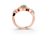 Rose gold Three-Stone Fancy Green Pear Cut Diamond Wave Pave Band with Prong Setting_3