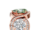 Rose gold Three-Stone Fancy Green Pear Cut Diamond Wave Pave Band with Prong Setting_5