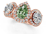 Rose gold Three-Stone Fancy Green Pear Cut Halo Diamond Milgrain Band with Four-Prong Setting_1