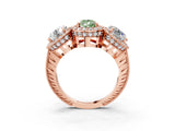Rose gold Three-Stone Fancy Green Pear Cut Halo Diamond Milgrain Band with Four-Prong Setting_3