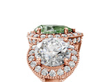 Rose gold Three-Stone Fancy Green Pear Cut Halo Diamond Milgrain Band with Four-Prong Setting_5