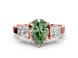 Rose gold Three-Stone Fancy Green Pear  Cut Solitaire Ring with Prong Setting_3