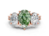 Rose gold Three-Stone Fancy Green Pear  Diamond Milgrain Pave Band with Prong Setting 1