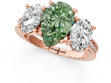 Rose gold Three-Stone Fancy Green Pear  Diamond Milgrain Pave Band with Prong Setting 2