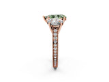 Rose gold Three-Stone Fancy Green Pear  Diamond Milgrain Pave Band with Prong Setting 3