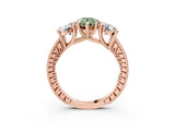 Rose gold Three-Stone Fancy Green Pear  Diamond Milgrain Pave Band with Prong Setting 4