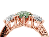 Rose gold Three-Stone Fancy Green Pear  Diamond Milgrain Pave Band with Prong Setting 5