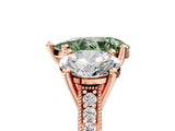 Rose gold Three-Stone Fancy Green Pear  Diamond Milgrain Pave Band with Prong Setting