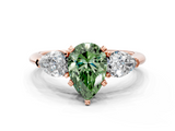 Rose gold Three-Stone Fancy Green Pear  Diamond Ring with Pear Side Stones in Four-Prong Setting_86