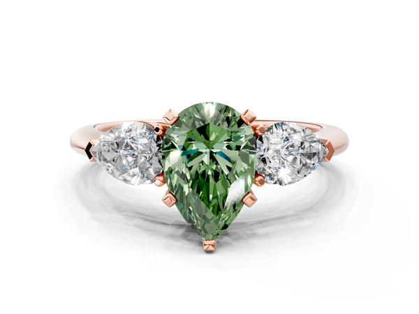 Rose Gold Pear-Shaped Three Stone Engagement Ring Setting for Fancy Green Center with Large Pear Side Stones