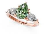Rose gold Three-Stone Fancy Green Pear  Diamond Ring with Pear Side Stones in Four-Prong Setting_87