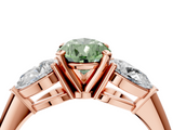 Rose gold Three-Stone Fancy Green Pear  Diamond Ring with Pear Side Stones in Four-Prong Setting_90
