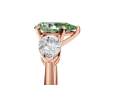 Rose gold Three-Stone Fancy Green Pear  Diamond Ring with Pear Side Stones in Four-Prong Setting_91
