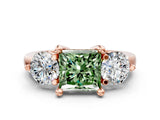 Rose gold Three-Stone Fancy Green Princess  Brilliant Cut Solitaire Ring with Prong Setting on a Classic Band 1