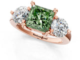 Rose gold Three-Stone Fancy Green Princess  Brilliant Cut Solitaire Ring with Prong Setting on a Classic Band 2