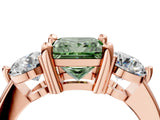 Rose gold Three-Stone Fancy Green Princess  Brilliant Cut Solitaire Ring with Prong Setting on a Classic Band 5