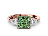 Rose gold Three-Stone Fancy Green Princess Cut Brilliant Diamond Solitaire Ring with Tapered Band and Four-Prong Setting_3