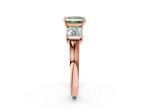 Rose gold Three-Stone Fancy Green Princess Cut Brilliant Diamond Trellis Ring with Comfort Fit Band_2