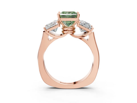 Rose gold Three-Stone Fancy Green Princess Cut Brilliant Diamond Trellis Ring with Comfort Fit Band_3