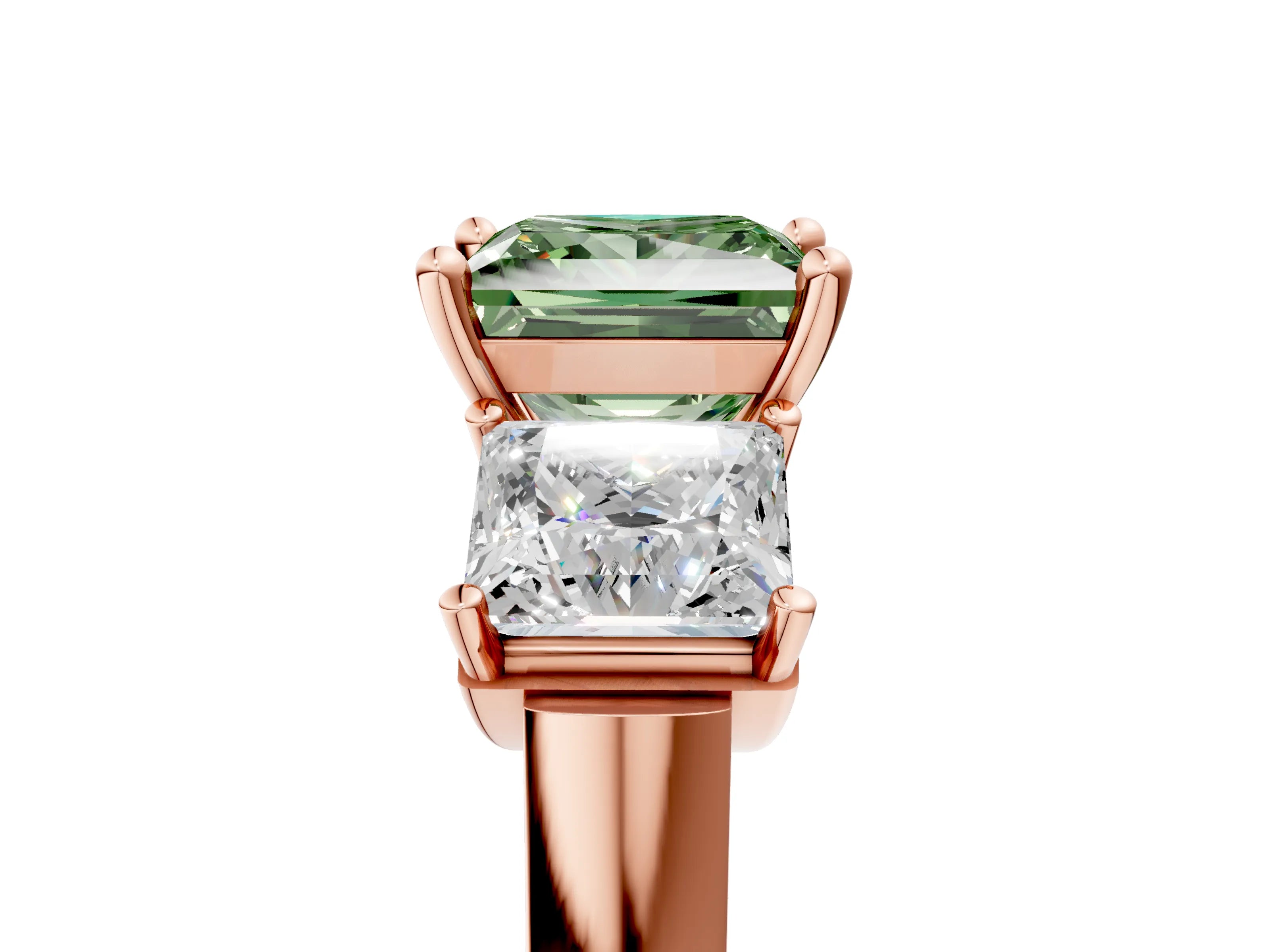 Rose gold Three-Stone Fancy Green Princess Cut Brilliant Diamond Trellis Ring with Comfort Fit Band_5