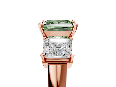 Rose gold Three-Stone Fancy Green Princess Cut Brilliant Diamond Trellis Ring with Comfort Fit Band_5