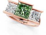 Rose gold Three Stone Fancy Green Princess Cut Cut Channel Set Diamond Ring_1