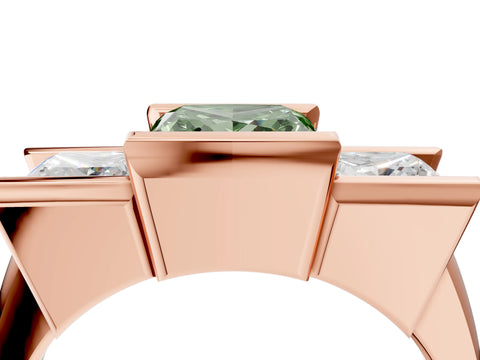 Rose gold Three Stone Fancy Green Princess Cut Cut Channel Set Diamond Ring_4
