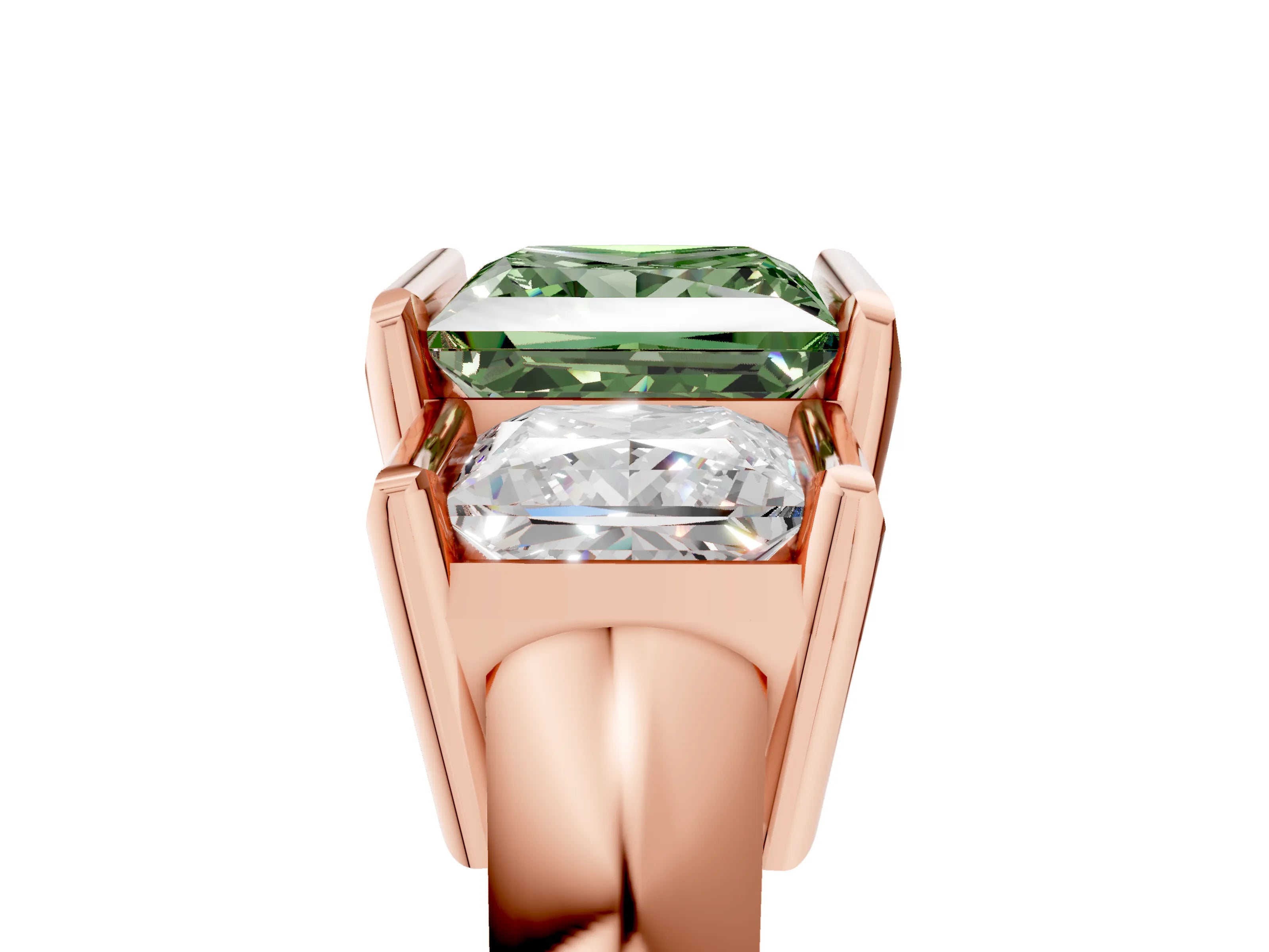 Rose gold Three Stone Fancy Green Princess Cut Cut Channel Set Diamond Ring_5