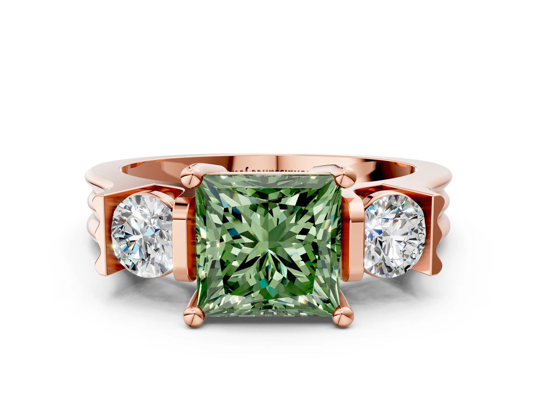 Rose gold Three-Stone Fancy Green Princess Cut Cut Classic Band Prong Setting Ring