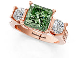 Rose gold Three-Stone Fancy Green Princess Cut Cut Classic Band Prong Setting Ring_1