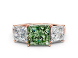 Rose gold Three-Stone Fancy Green Princess Cut Cut Diamond Engagement Ring with Flat Band and Four-Prong Setting_12
