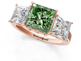 Rose gold Three-Stone Fancy Green Princess Cut Cut Diamond Engagement Ring with Flat Band and Four-Prong Setting_13