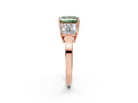 Rose gold Three-Stone Fancy Green Princess Cut Cut Diamond Engagement Ring with Flat Band and Four-Prong Setting_14